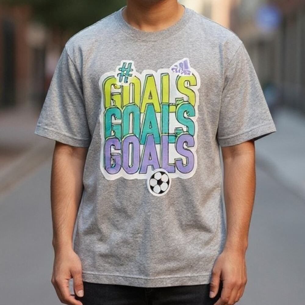 ADIDAS Boys/Girls New w/Tags Gray 'Goals' Graphic Soccer T-Shirt - Size: Large - Picture 1 of 6